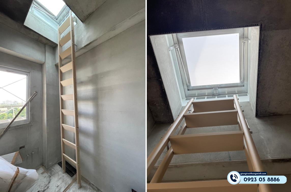 cầu thang lên tầng áp mái