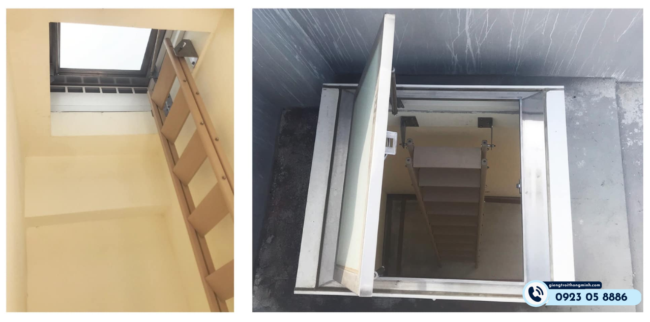 Combo Giếng trời kết hợp nắp thăm trần và Thang gấp thông minh 3m - Ảnh 3