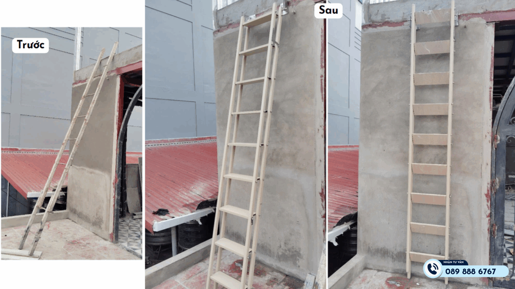 Lắp thang lên mái gấp gọn