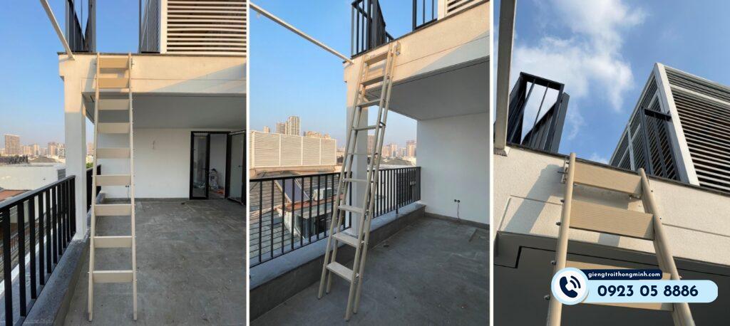 thang gấp lên trên sân thượng