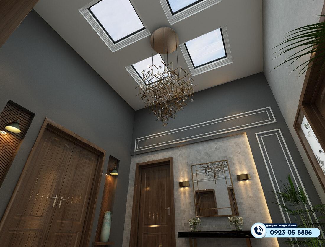 cách trang trí giếng trời với đèn
