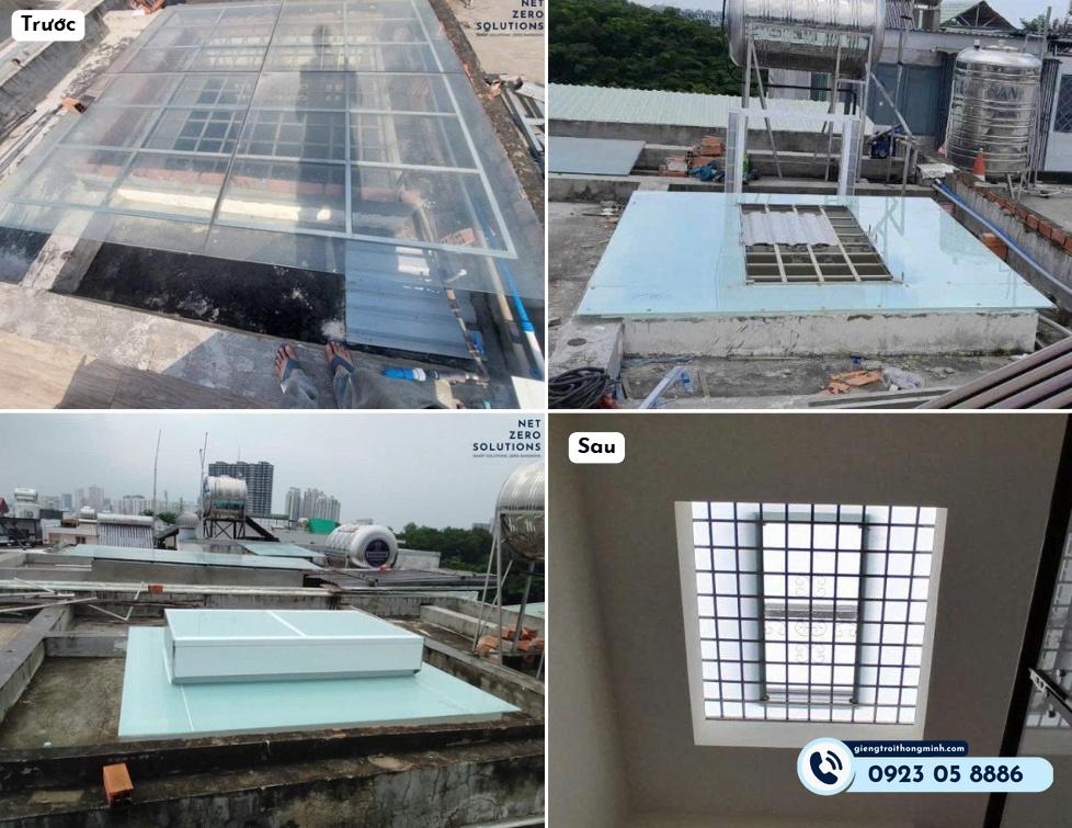 Lắp Giếng trời thông minh lấy sáng thông gió thay thế mái kính truyền thống cho nhà phố