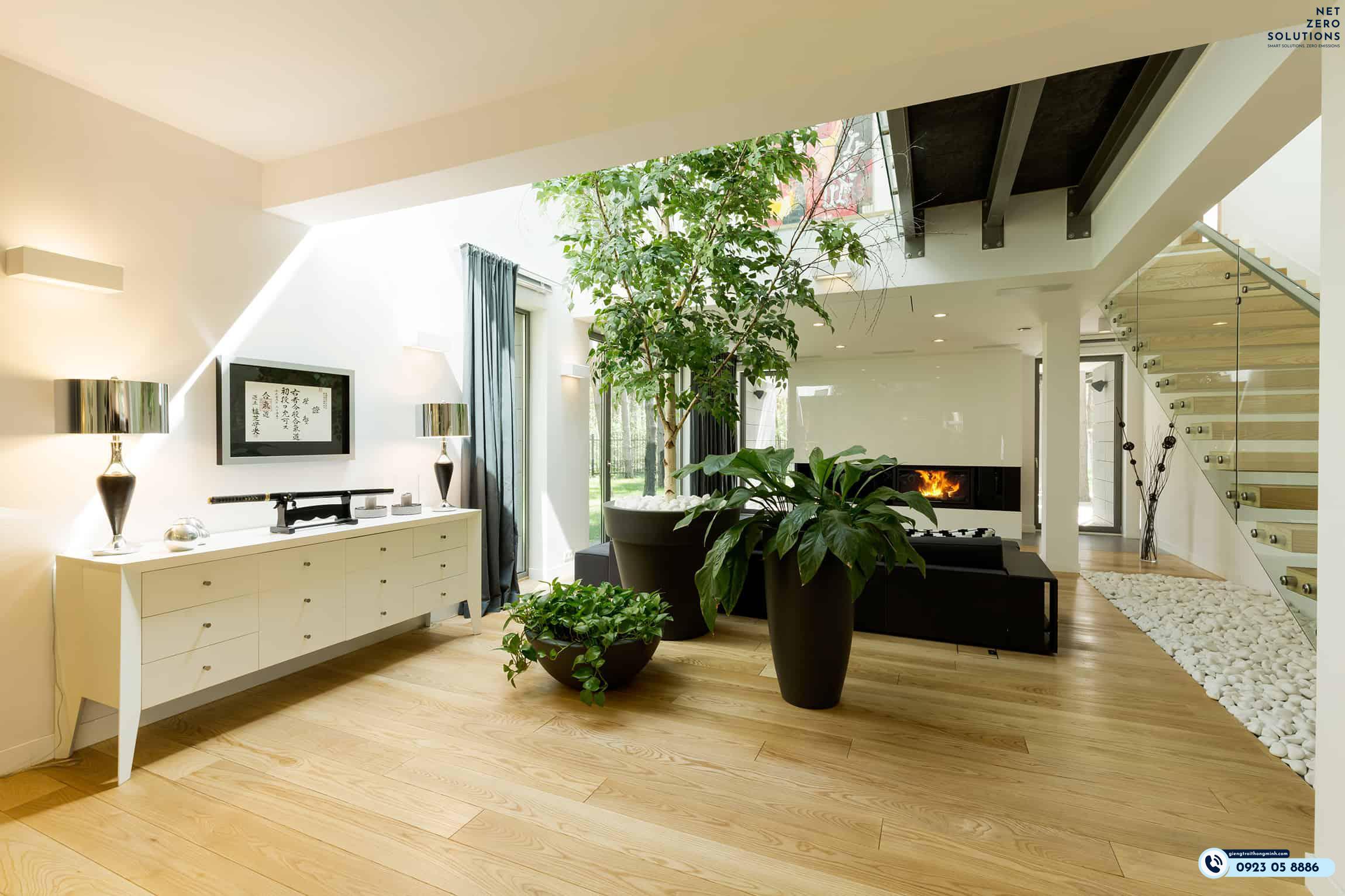 nhà 2 tầng có giếng trời đơn giản