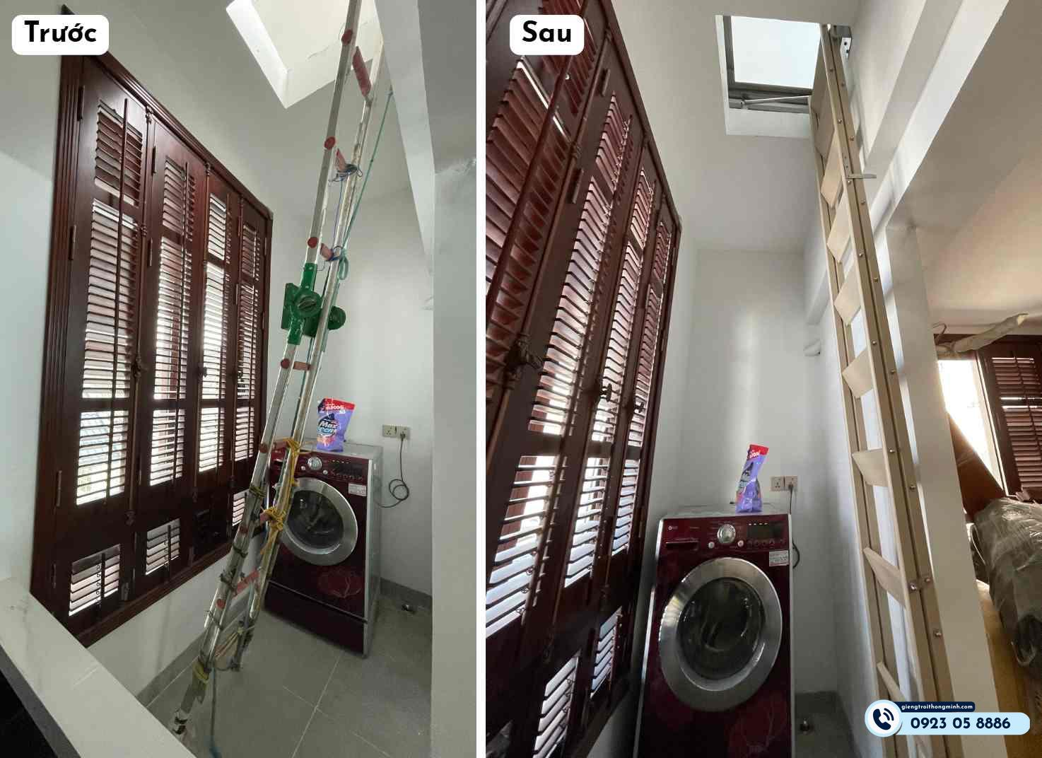 Combo thang gấp âm tường và giếng trời có nắp mở