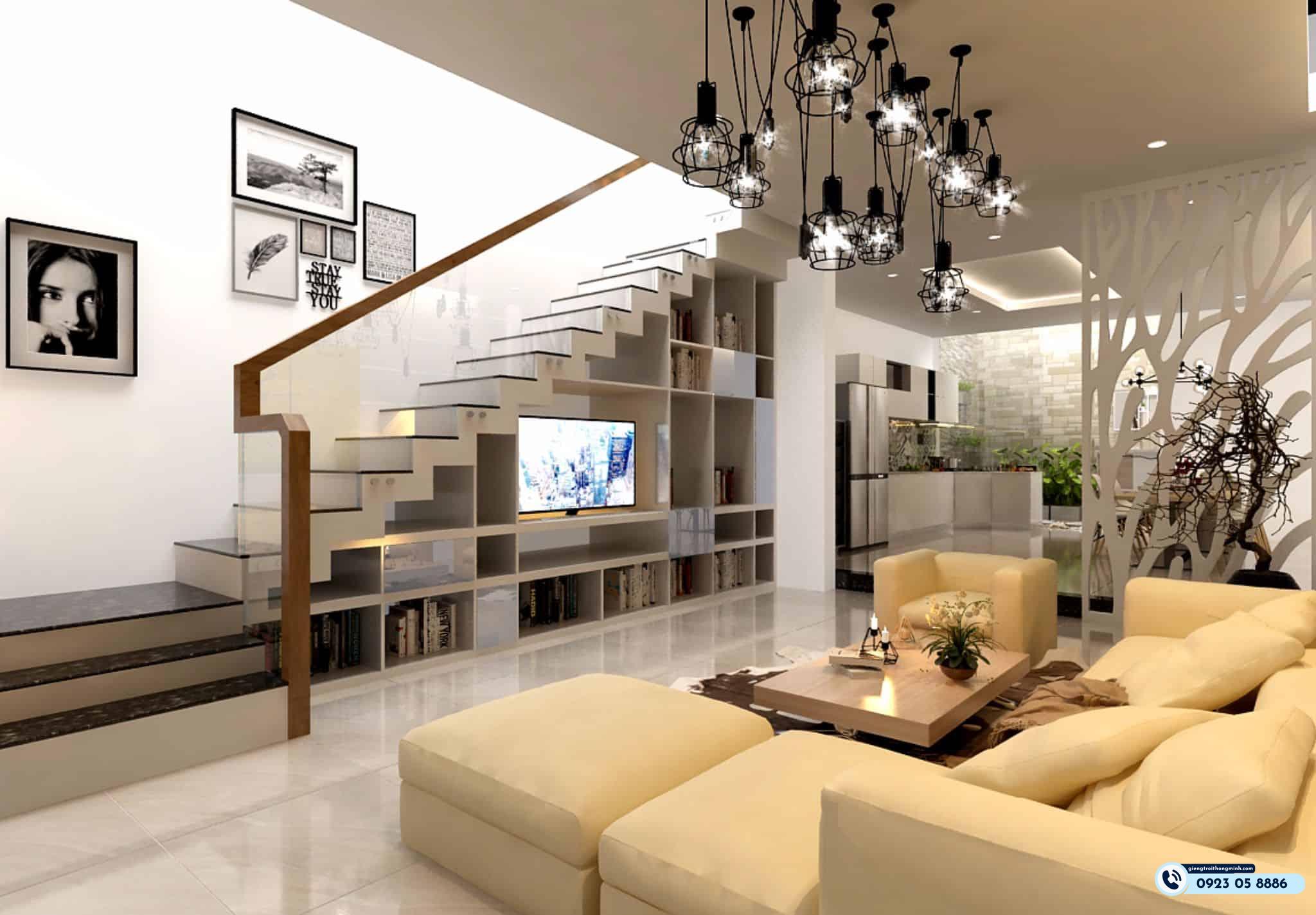 kiểu cầu thang gác lửng nhà ống