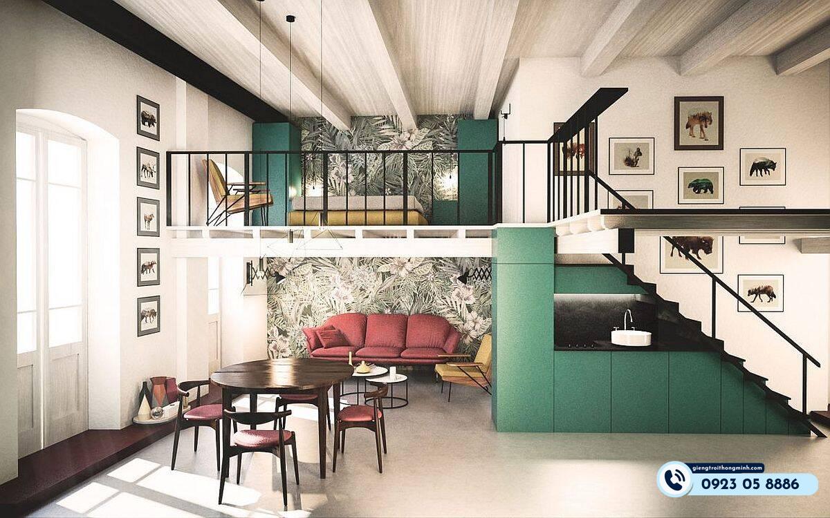 cầu thang gác lửng nhà ống