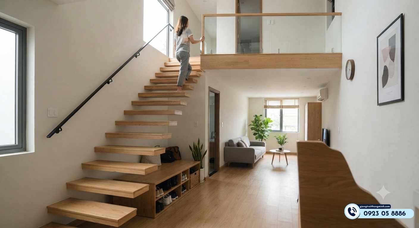 cầu thang cho nhà hẹp 3m