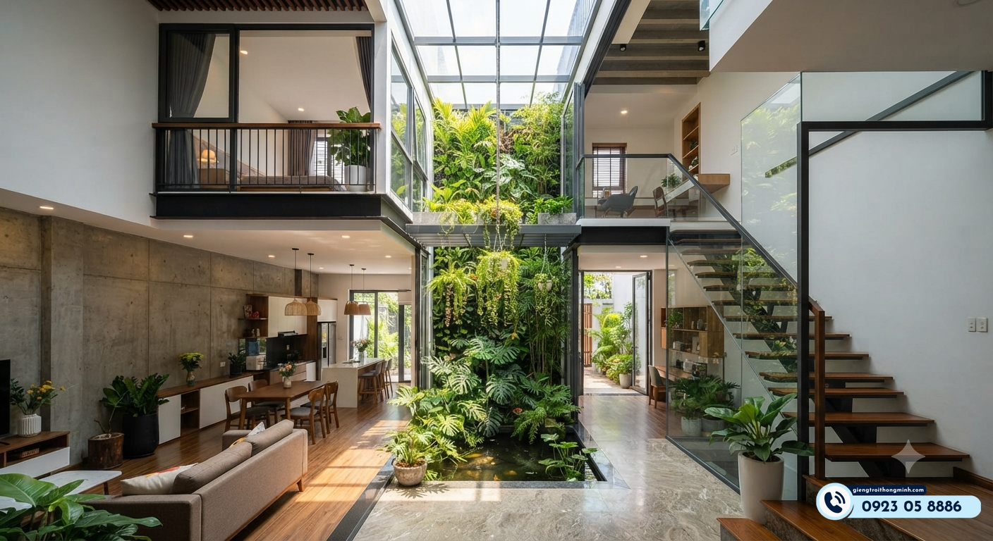 mẫu nhà 5x15m có giếng trời
