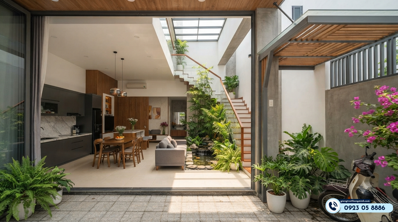 mẫu nhà 5x15m có giếng trời
