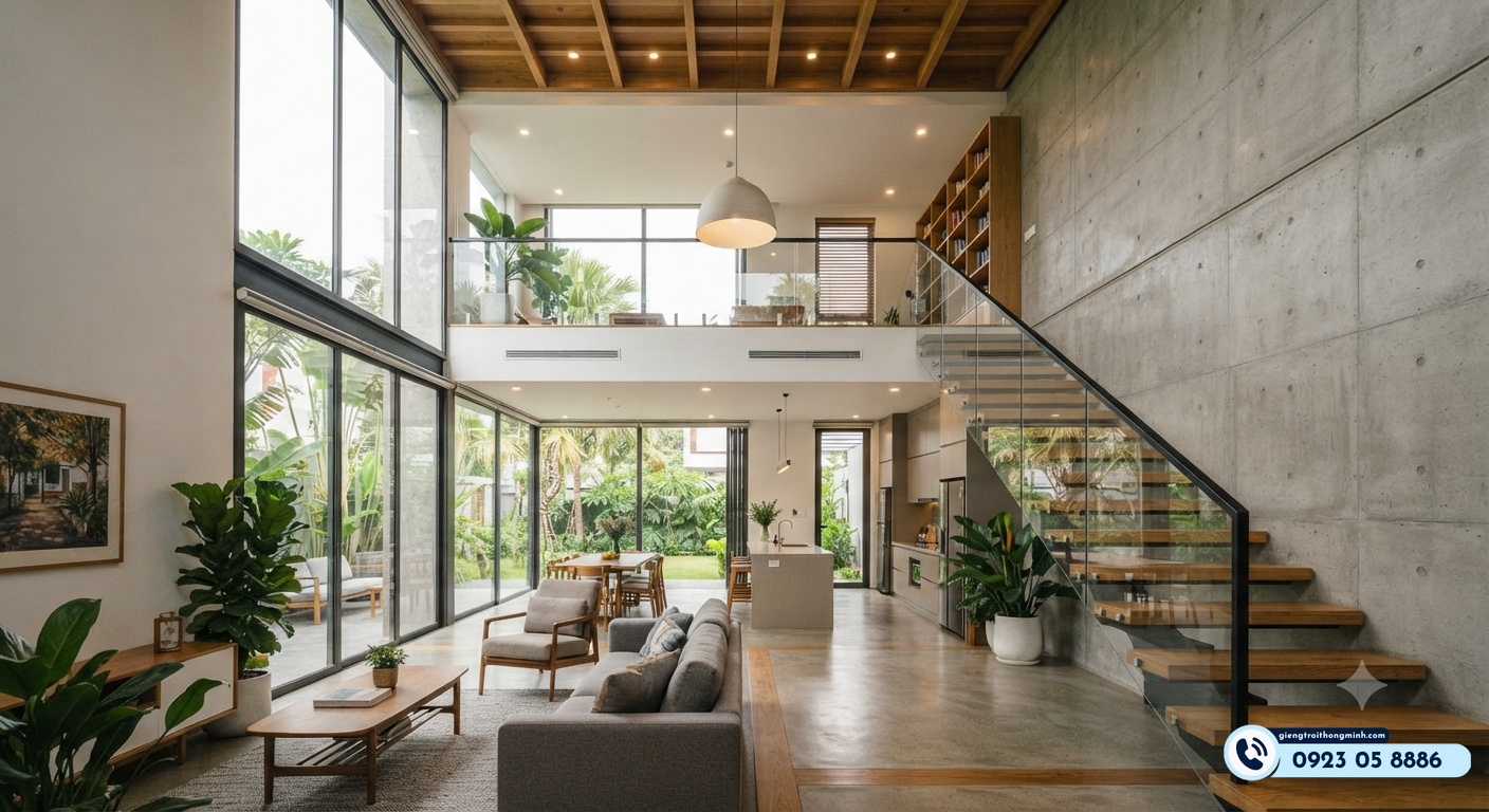 mẫu nhà 5x15m có giếng trời