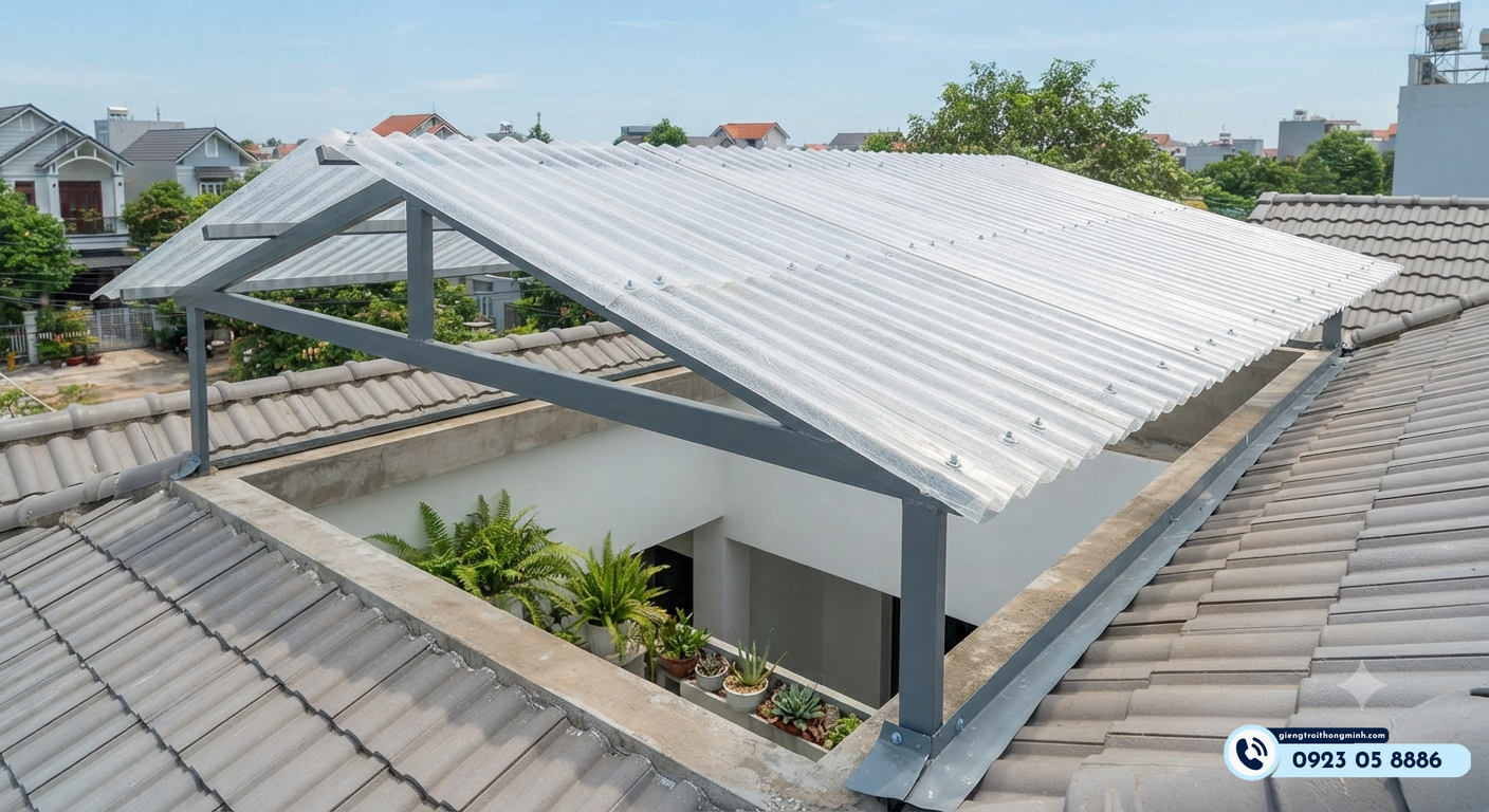 vật liệu làm mái che giếng trời